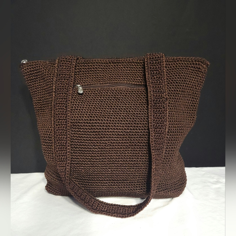 THE SAK Classic Two Strap Brown Woven Crochet Tote Shoulder Bag Purse